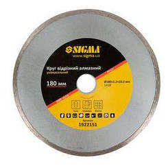 Круг відрізний алмазний універсальний Ø180×2.2×22.2 мм, 8000об/хв SIGMA (1922151)