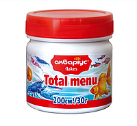 Корм Аквариус, Total Menu - Flakes 30 г. Сухой корм для рыб, креветок, раков, улиток