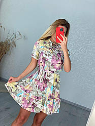 Літні плаття - 5225-кх - Красиве жіноче літнє плаття коротке з квітковим принтом "Ілона"