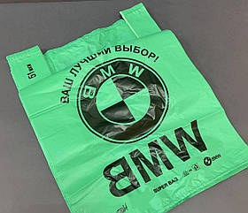 Пакет поліетиленовий тип майка БМВ великий (38+2Х9)Х60 "БМВ" зелений 100шт 48мкм