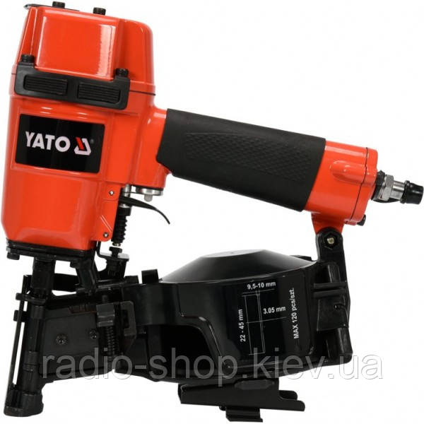 Пістолет цвяхозабивний, пневматичний, барабанний YATO YT-09211 для цвяхів t = 3.05 мм, h = 22-45 мм, 7 Bar