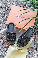 Женские тапочки черного цвета Louis Vuitton. Летние женские тапочки. Шлепанцы женские.