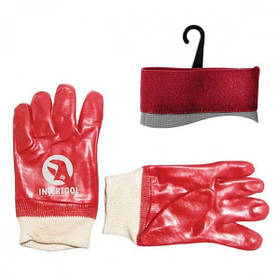 Перчатка мастиласта х/б трикотаж покрита в’язаним манжетом (червоний) INTERTOOL SP-0006W