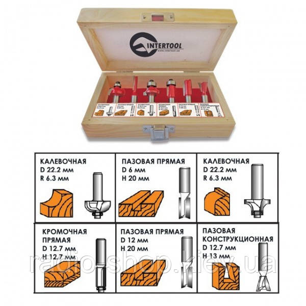 Набір фрез для дерева 6 од. INTERTOOL HT-0072