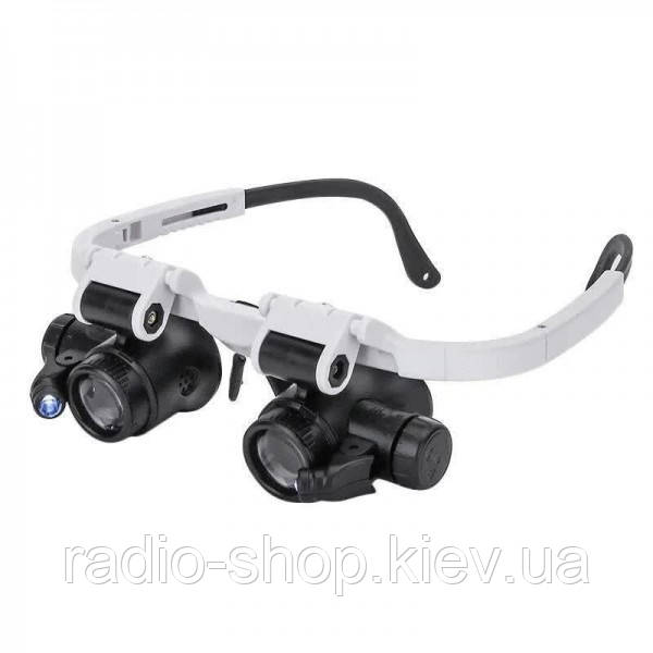 Лупа-очки бінокулярна Zhongdi NO.9892H-3 з LED-підсвіткою, 6 змінних лінз, 6X 8X 10X 15X 20X 25X, фото 1