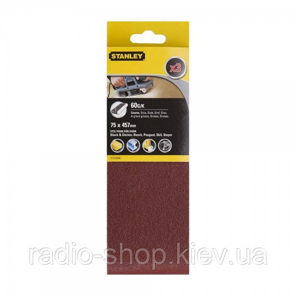 Стрічка шліфувальна STANLEY: 75 x 457 мм, P60, 3 (шт/упа), фото 1