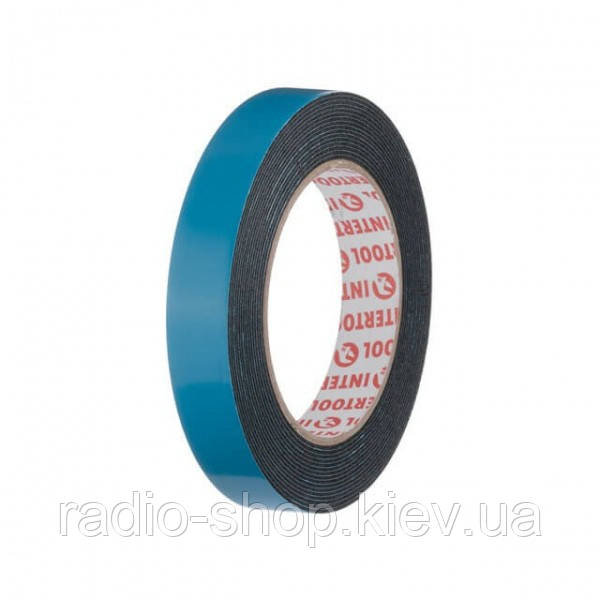 Стрічка клейка двостороння Автомобільна 19 мм*5м*1мм, чорна, спінений поліетилен INTERTOOL KT-0812, фото 1