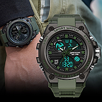 Армейские часы противоударное с подсветкой будильник секундомер Sanda Army зелёные