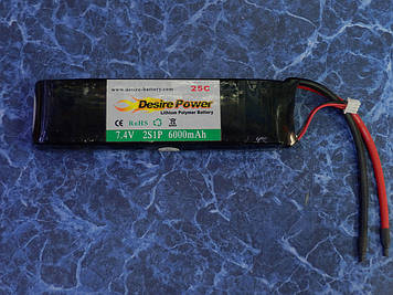 Літій-полімерна батарея Disire-power 7,4 V 6000mAh-25С (22*44*168)291г. max50C