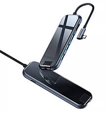 USB-Хаб Baseus Multi-functional HUB Type-C to 3 x USB3.0 + HD4K + RJ45 + PD Сірий (CAHUB-DZ0G), фото 3