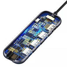 USB-Хаб Baseus Multi-functional HUB Type-C to 3 x USB3.0 + HD4K + RJ45 + PD Сірий (CAHUB-DZ0G), фото 4