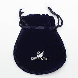 Бархатный мешочек подарочный круглый синий с затяжками Swarovski размер изделия 9Х10 см поштучно