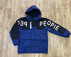 Демісезонна куртка PEOPIE підлітковий для хлопчика 8-12 років, темно-синя з чорним