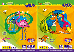 Набір кольорового паперу А4 10 арк 115 г/м² 4 НЕОН кольор та 6 стандарт, Zibi (40)