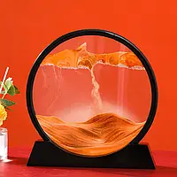 Картина Движущийся Песок большая 27 см круглая из стекла, Песчаный пейзаж 3D - Оранжевый