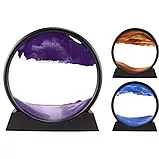 Картина Пісок, що рухається, велика 27 см кругла зі скла, Піщаний пейзаж 3D - Фіолетовий, фото 5
