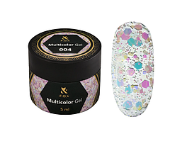 Гель-лак F.O.X Multicolor Gel 004 кольорові блискітки та шестигранники 5 мл