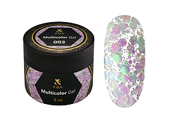 Гель-лак F.O.X Multicolor Gel 003 кольорові блискітки та шестигранники 5 мл