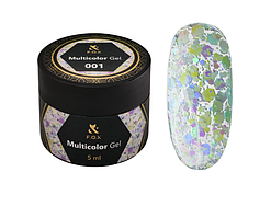 Гель-лак F.O.X Multicolor Gel 001 кольорові блискітки та шестигранники 5 мл