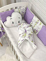 Комплект детского постельного белья c защитой, одеялом и бантом. Lilac