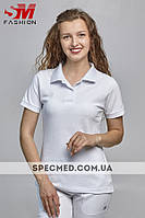 Женская медицинская футболка POLO, белая (ткань - 100% коттон, Турция)