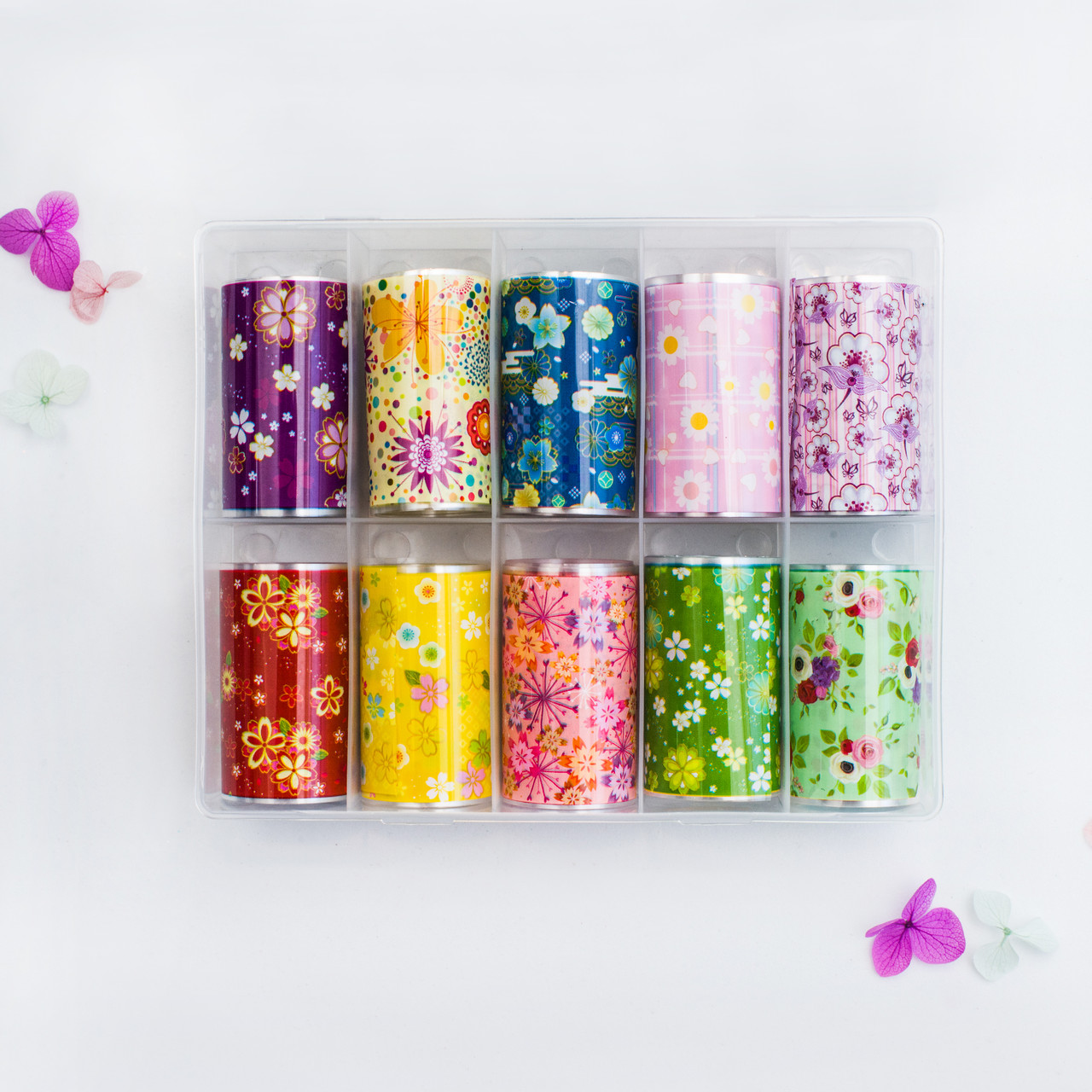 Новинка!Набір фольги для манікюру -малюнки,10 штук в упаковці, квітковий принт