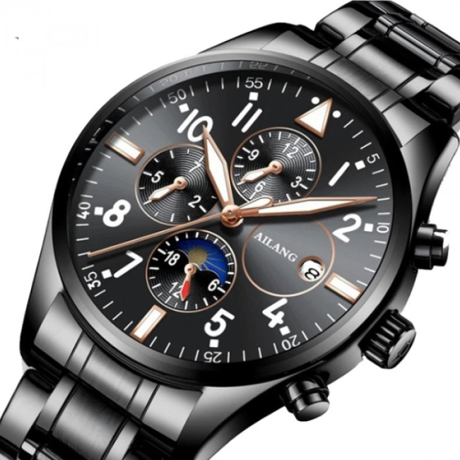 Наручний механічний годинник із металевим браслетом чорний з автопідзаводом з японським механізмом, фото 1