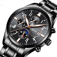 Наручний механічний годинник із металевим браслетом чорний з автопідзаводом з японським механізмом