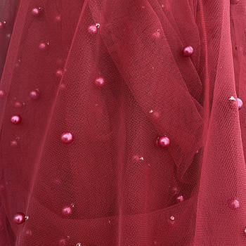 Сітка з перлами стрейч Бордовий