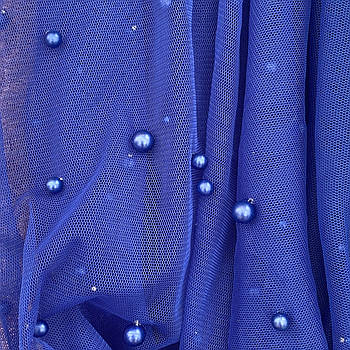 Сітка з перлами стрейч Синій з синіми намистами