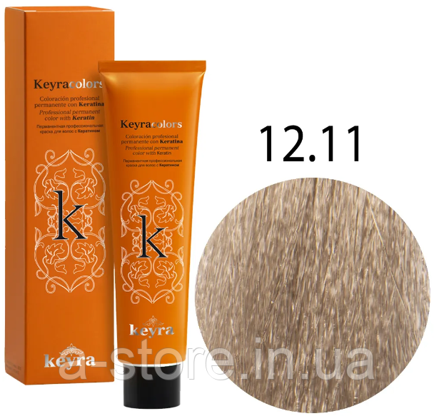 KEYRA Професійна фарба для волосся Keyracolors 12.11S суперекстрасвітлий блондин попелястий насичений, фото 1