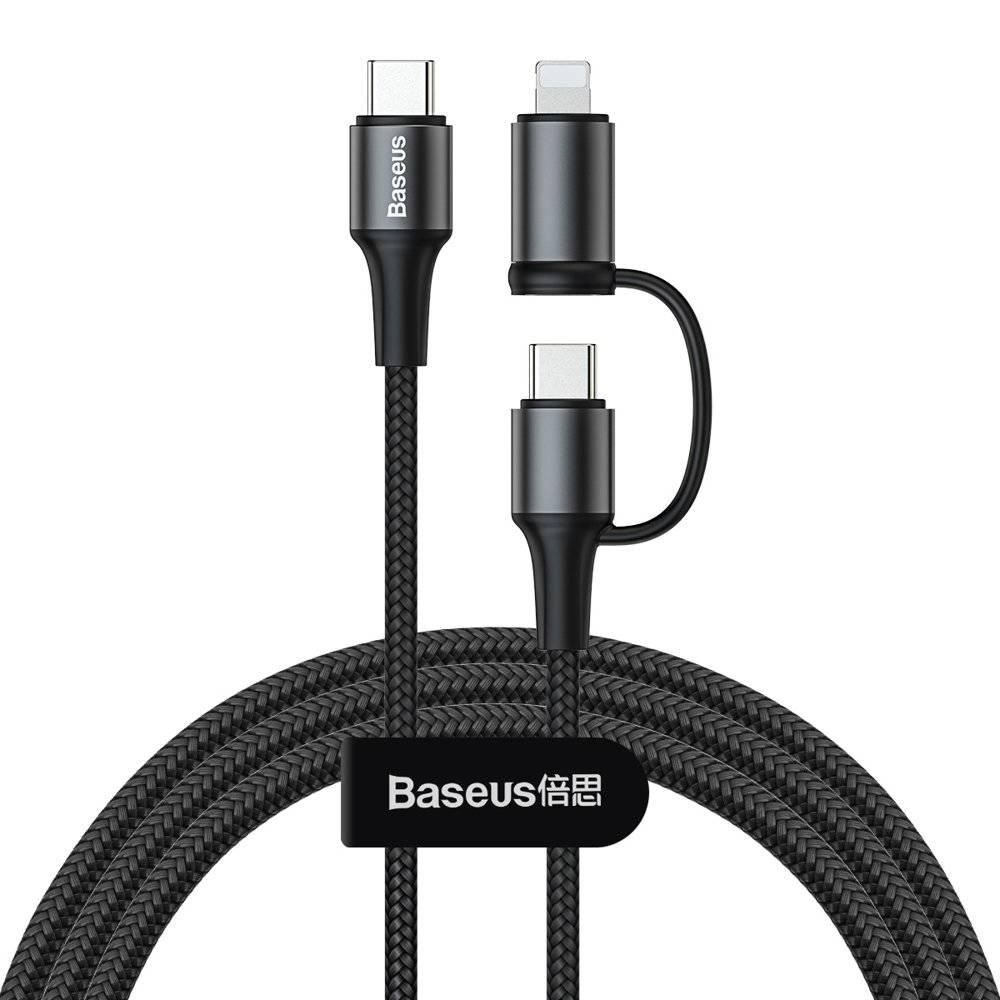 USB кабель 2в1 з роз'ємами Type-C на Type-C та Lightning BASEUS Combo twins (1m, 60W/3A, PD). Black