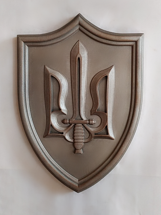 Настінне різьблене панно з Тризубцем з масиву вільхи, 35×50 см, фото 2