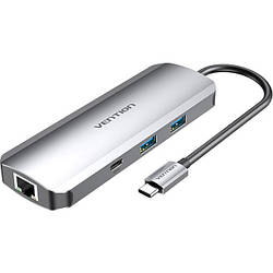 USB-хаб VENTION 9-in-1 USB-C to HDMI/USB3.0x2/RJ45/USB-C/SD/TF/TRRS 3.5mm/PD (TOMHB)
