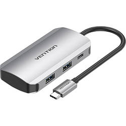 USB-хаб VENTION 5-in-1 USB-C to USB3.0x4/PD Grey (TNBHB)