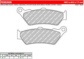 Мотоколодки FDB2006ST аналог BREMBO 07BB03SA /TRW MCB671/ EBC FA209/Braking BR780/SBS 674