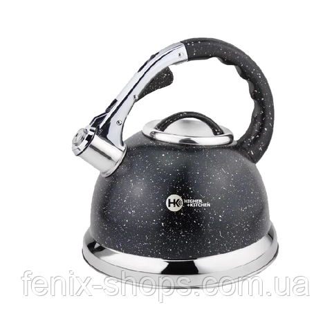 Чайник з гранітним покриттям HIGHER KITCHEN ZP-021 зі свистком 3,5л. Чорний