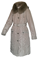 Пуховик пальто жіноче зимове довге з натуральною лисицею, з капюшоном Mirage Бежевий