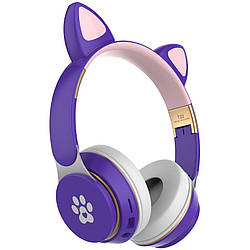 Бездротові дитячі MP3 Навушники з котячими Вушками з підсвічуванням з MicroSD Cat Ear T22 Фіолетовий