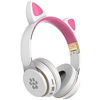 Беспроводные детские MP3 Наушники с кошачьими Ушками с подсветкой с MicroSD Cat Ear T22 Белый