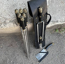 Оригінальний набір шампурів для м'яса в шкіряному чехлі РАГНАР BS35 Gorillas BBQ