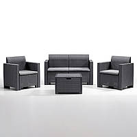 Комплект садових меблів Nebrasca 2 пластик Антрацит, текстиль Сірий (ОСТ-ФРАН ТМ)