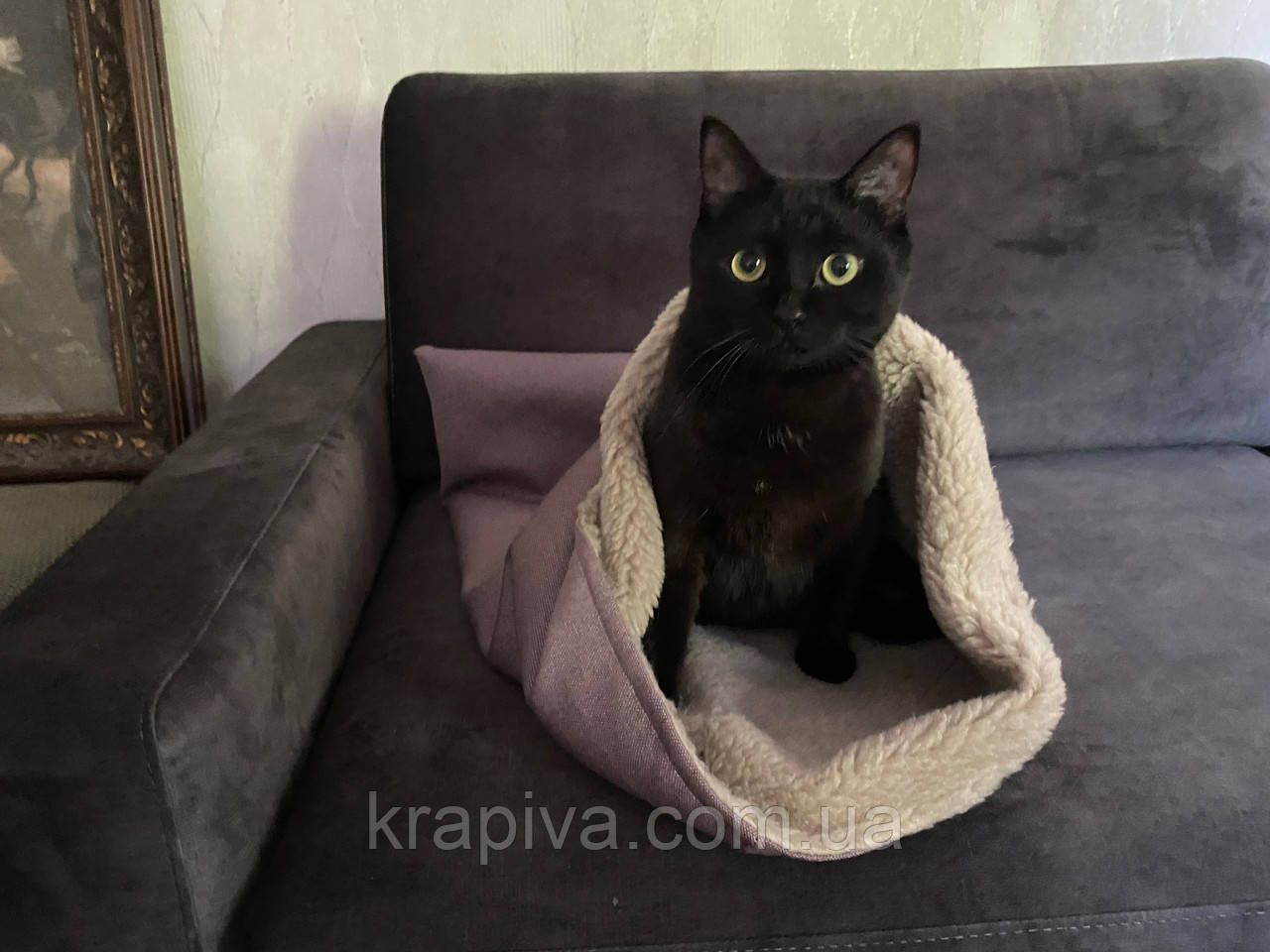 Лежанка НОРА для собаки, кота, лежак для собаки з капюшоном, кота, спальне місце МЕБЛЕВА ЗНОСОСТІЙКА ТКАНИНА, фото 1