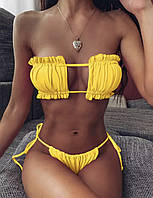 Модний роздільний жіночий купальник, Бандо, Жовтий, Розмір М