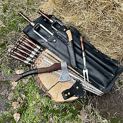 Набори для шашлику ручної роботи в шкіряному чехлі ЧЕРОКИ Gorillas BBQ BS86