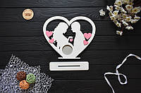 Настольная фоторамка для снимка УЗИ, пара - родители в сердце с подставкой, с сердечками
