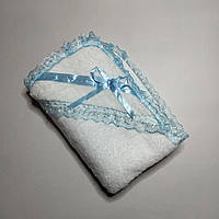 Плед махровий, білий з блакитною стрічкою