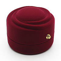 Футляр круглий із візерунком бордо оксамит для ювелірних виробів під кільце або прикраси розмір 6Х6Х4.5 см люкс