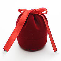 Футляр мішок зі стрічкою круглий з червоним оксамитом для ювелірних виробів під кільце прикраси розмір 6Х5Х5 см