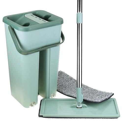 Швабра та Відро Scratch Cleaning Mop зі складаною ручкою та системою віджимання насадки мікрофібри 4,5 л М'ятний